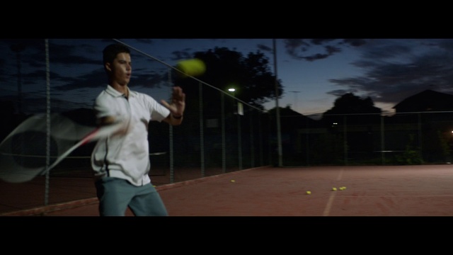 Video Reference: Sky, Tennis, Tennis court, Baseball bat, Racket, Net, Night, Photography, Tennis ball, Racquet sport