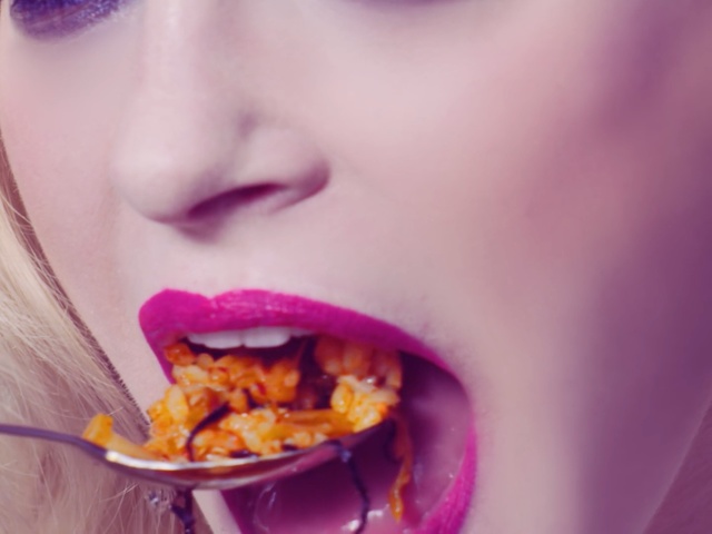Video Reference: purple, lip, close up, eating, mouth, junk food