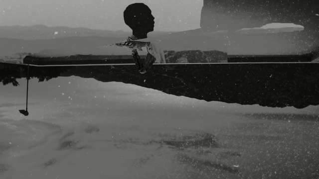 Video Reference: white, black, snow, black and white, freezing, sky, atmosphere, water, photography, monochrome photography, Person