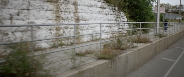 Video Reference: wall, property, residential area, handrail, walkway, fence, guard rail, tree, window, sky