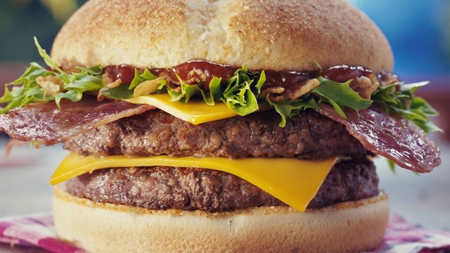 Video Reference: Food, Hamburger, Dish, Buffalo burger, Cuisine, Fast food, Cheeseburger, Junk food, Burger king premium burgers, Patty