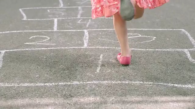 Video Reference: Pink, Leg, Footwear, Chalk, Human leg, Shoe, Walking, Asphalt, Recreation, Play