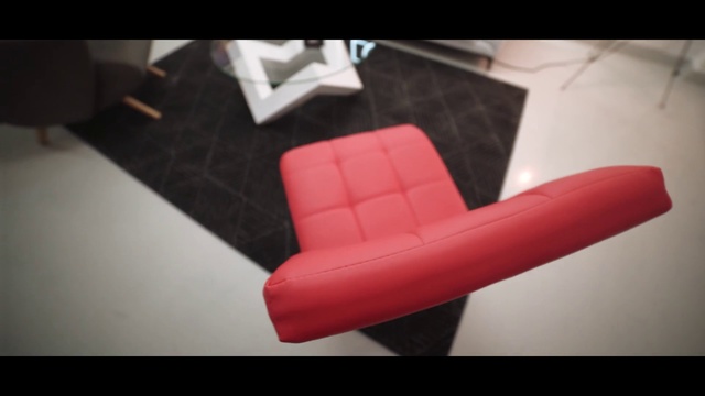 Video Reference: Red, Couch, Chair, Furniture, Pink, Product, Material property, Table, Room, Magenta