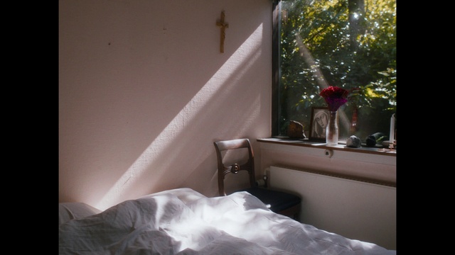 Video Reference: Room, Wall, Furniture, Textile, Interior design, Sunlight, House, Photography, Bed, Plant