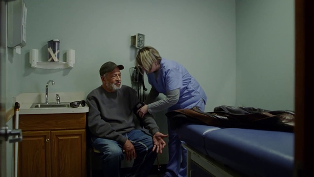 Video Reference: Hospital, Shoulder, Room, Sitting, Comfort, Joint, Furniture, Clinic, Medical equipment, Patient
