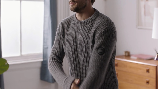 Video Reference: clothing, sweater, outerwear, sleeve, cardigan, textile, woolen, knitting, top, neck