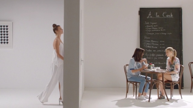 Video Reference: Fashion, Room, Furniture, Dress, Sitting, Table, Interior design, Fashion design