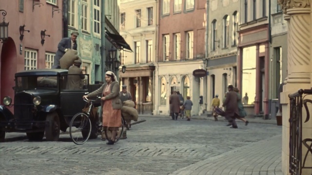 Video Reference: land vehicle, town, street, mode of transport, road, vehicle, urban area, pedestrian, carriage, neighbourhood