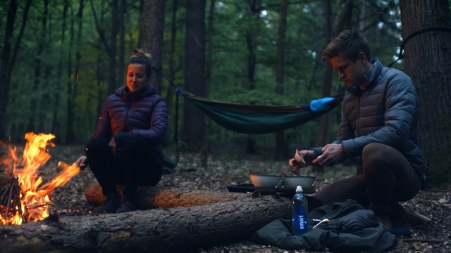 Video Reference: wilderness, forest, campfire, tree, fire, woodland, jungle, screenshot, darkness, camping, Person