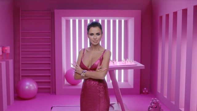 Video Reference: Pink, Magenta, Purple, Violet, Shoulder, Lady, Dress, Room, Formal wear, Photography, Person