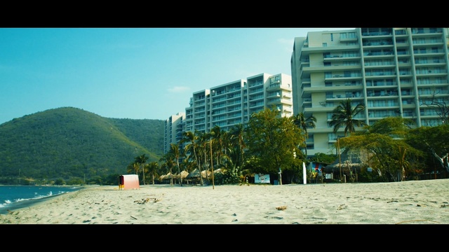Video Reference: sea, sky, body of water, water, condominium, shore, tree, beach, vacation, daytime