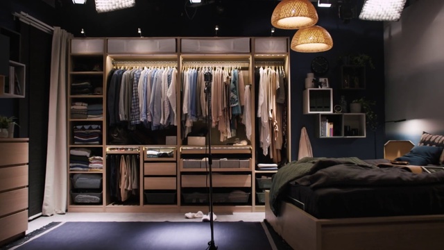 Video Reference: Room, Closet, Furniture, Interior design, Wardrobe, Lighting, Building, Boutique, Cupboard, Bedroom, Person