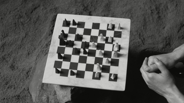 Video Reference: Games, Indoor games and sports, Chessboard, Chess, Recreation, Board game, Black-and-white, Photography, Square, Play, Person