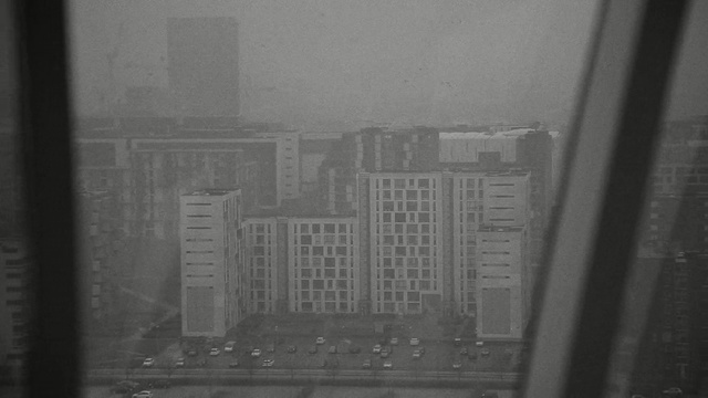 Video Reference: black and white, urban area, metropolis, skyscraper, monochrome photography, architecture, monochrome, fog, metropolitan area, city, Person