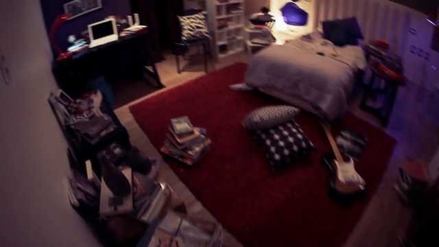 Video Reference: Photograph, Living room, Room, Purple, Red, Table, Furniture, Interior design, Property, Bedroom