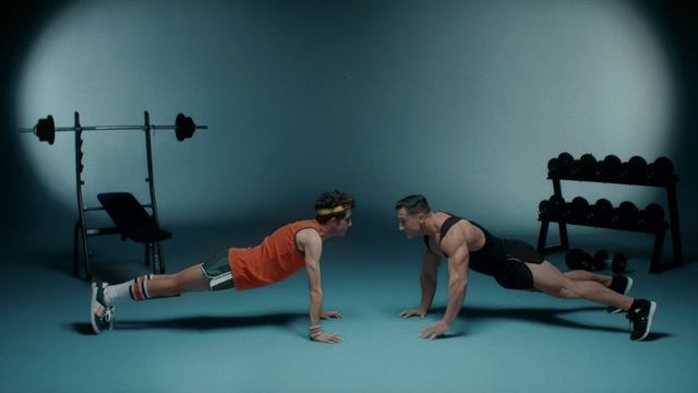 Video Reference: physical fitness, shoulder, arm, joint, physical exercise, muscle, press up, exercise equipment, sport venue, Person