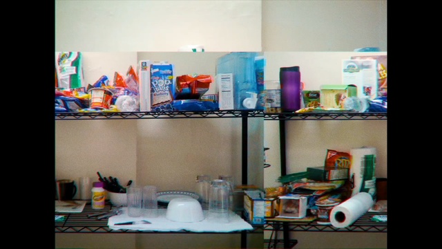 Video Reference: room, interior design, furniture, table, glass, window, product, art, Person