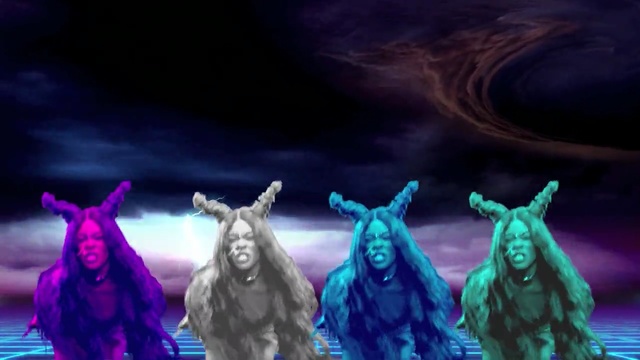 Video Reference: purple, horse like mammal, performance, computer wallpaper, organism, screenshot, sky, fictional character, darkness, cg artwork, Person