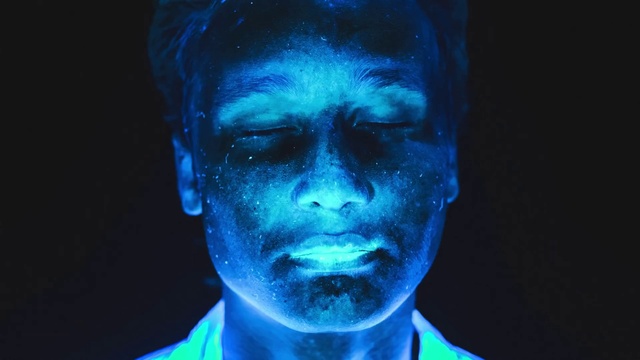 Video Reference: Face, Blue, Head, Electric blue, Human, Jaw, Art, Portrait, Photography