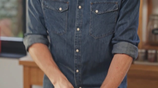 Video Reference: denim, jeans, textile, shoulder, outerwear, sleeve, trousers, material, pocket