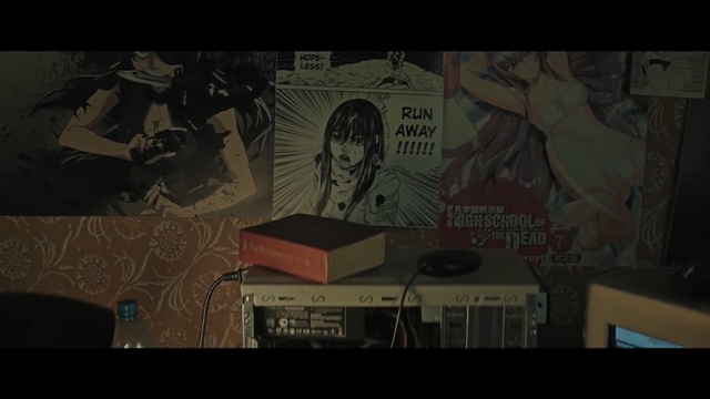 Video Reference: Black, Art, Text, Font, Visual arts, Darkness, Fiction, Wall, Screenshot, Illustration
