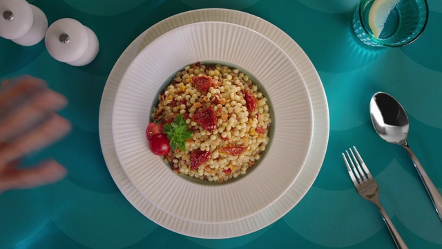 Video Reference: Dish, Food, Cuisine, Couscous, Ingredient, Vegetarian food, Meal, Produce, Risotto, Bulgur