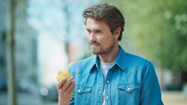Video Reference: blue, outerwear, cool, jeans, facial hair, gentleman, Person
