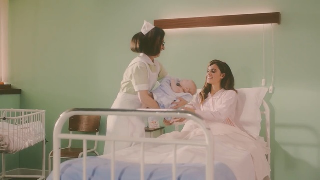 Video Reference: childbirth, photograph, skin, furniture, bed, room, product, beauty, hospital, girl, infant bed, Person