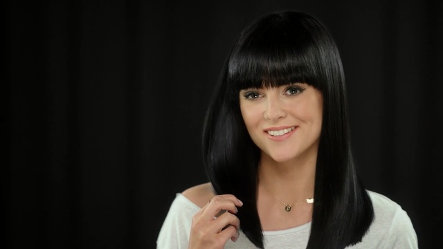 Video Reference: Hair, Hairstyle, Face, Black hair, Bangs, Lip, Chin, Beauty, Lady, Layered hair, Person