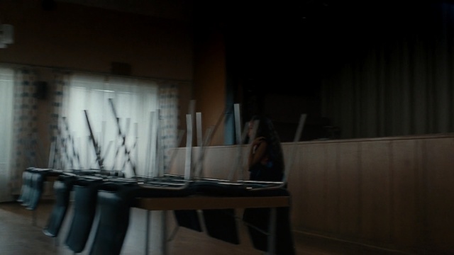 Video Reference: Light, Room, Darkness, Furniture, Interior design, Floor, Table, Curtain, Architecture, Wood