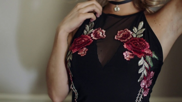 Video Reference: Black, Pink, Red, Shoulder, Dress, Skin, Beauty, Neck, Flower, Hand
