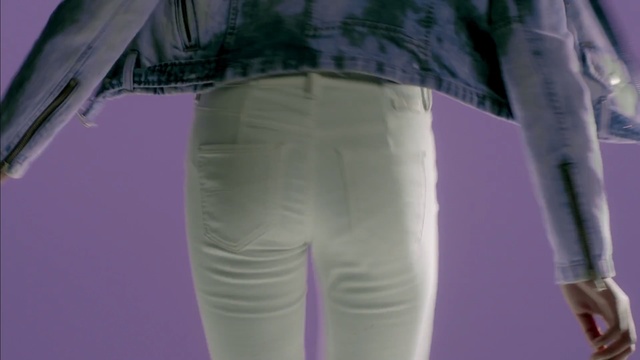 Video Reference: purple, joint, shoulder, standing, trunk, jeans, abdomen, trousers, hip, mannequin