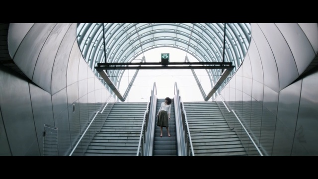Video Reference: Escalator, Architecture, Symmetry, Daylighting, Black-and-white, Line, Monochrome photography, Photography, Monochrome, Stairs, Person