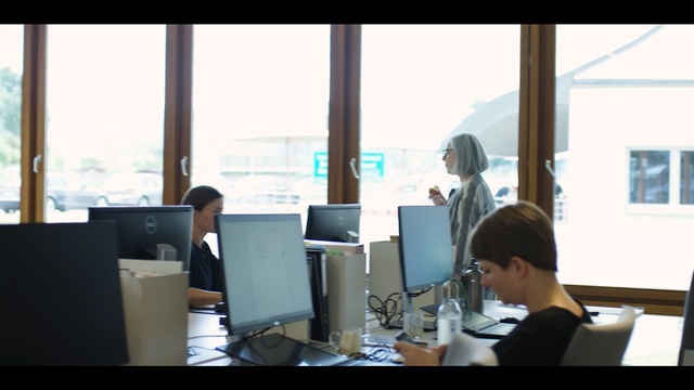 Video Reference: Office, Job, White-collar worker, Conversation, Building, Interior design, Person