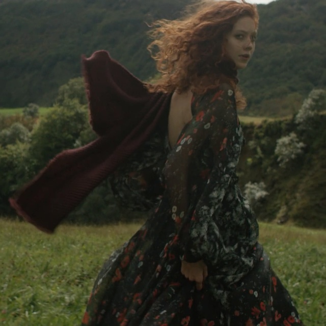 Video Reference: lady, dress, outerwear, grass, girl, tree, long hair, photo shoot, Person