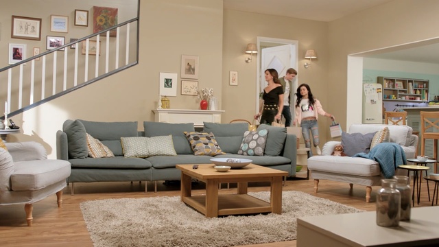 Video Reference: Living room, Furniture, Room, Interior design, Couch, Property, Home, Sofa bed, Coffee table, Table