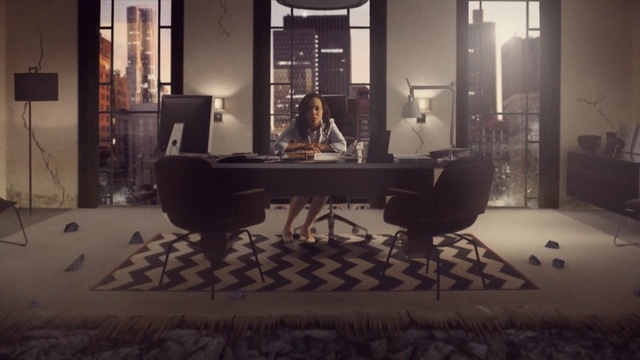 Video Reference: furniture, room, table, interior design, flooring, floor, chair, desk, Person