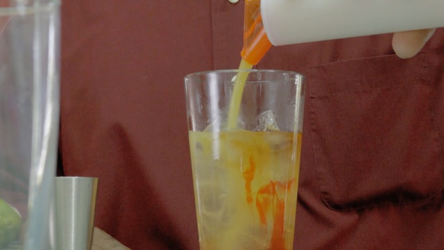 Video Reference: drink, juice, harvey wallbanger, non alcoholic beverage, Person