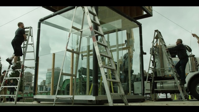 Video Reference: man, glass, street, ladder, men, Person