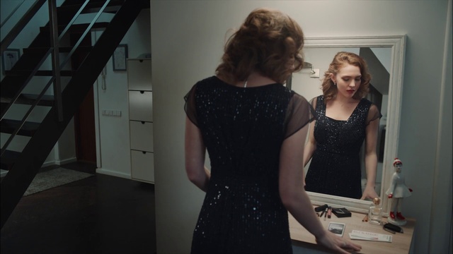 Video Reference: Shoulder, Dress, Standing, Fashion, Fashion design, Design, Room, Blond, Photography, Little black dress