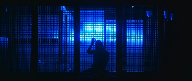 Video Reference: Blue, Light, Darkness, Electric blue, Night, Technology, Architecture, Backlighting, Window, Tints and shades, Person