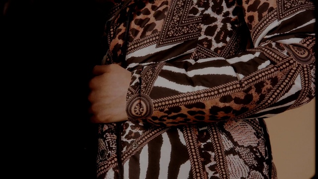 Video Reference: Clothing, Brown, Beige, Neck, Outerwear, Textile, Pattern, Dress, Sleeve, Scarf