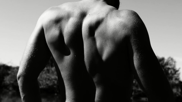 Video Reference: man, black and white, barechestedness, monochrome photography, photography, hand, back, muscle, trunk, human body, Person