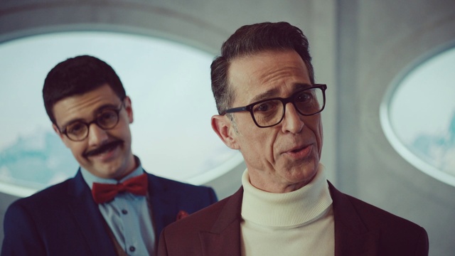 Video Reference: Glasses, Forehead, Tie, Eyewear, White-collar worker, Bow tie, Photography, Vision care, Smile, Suit