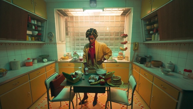 Video Reference: Cabinetry, Furniture, Green, Shelf, Kitchen, Interior design, Countertop, Building, Drawer, Health care