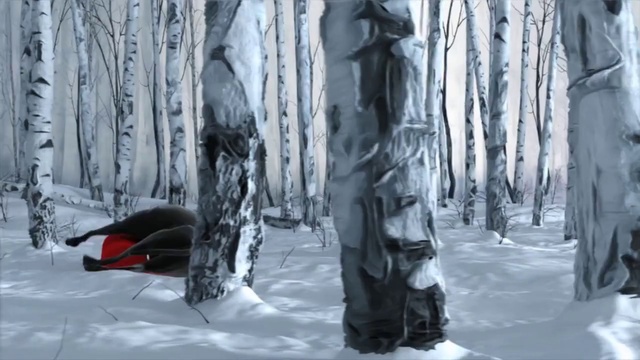 Video Reference: Snow, Natural environment, Branch, Wood, Style, Automotive tire, Trunk, Freezing, Tree, Art