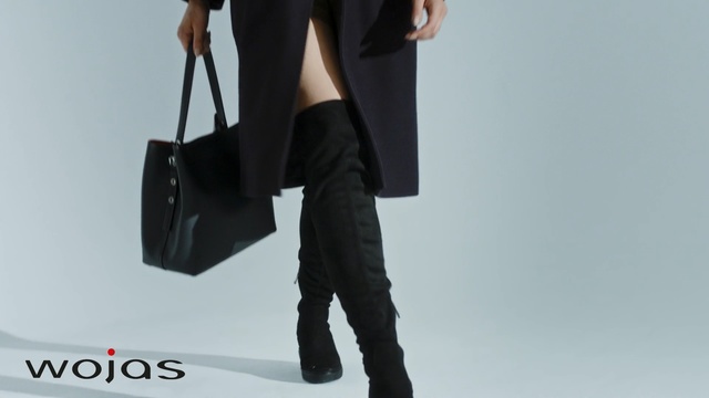 Video Reference: Black, Clothing, Boot, Footwear, Leg, Knee-high boot, Shoulder, High heels, Fashion, Joint
