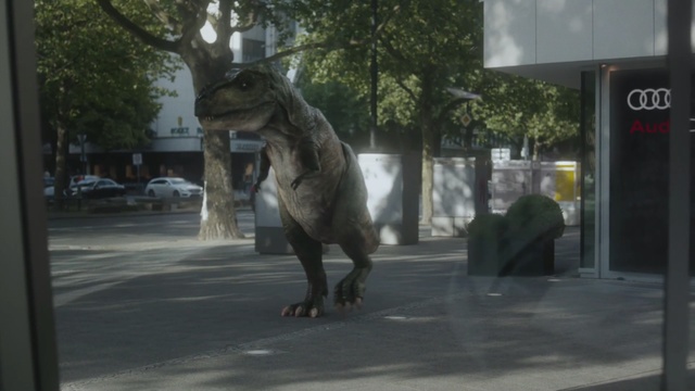Video Reference: dinosaur, velociraptor, tyrannosaurus, Person