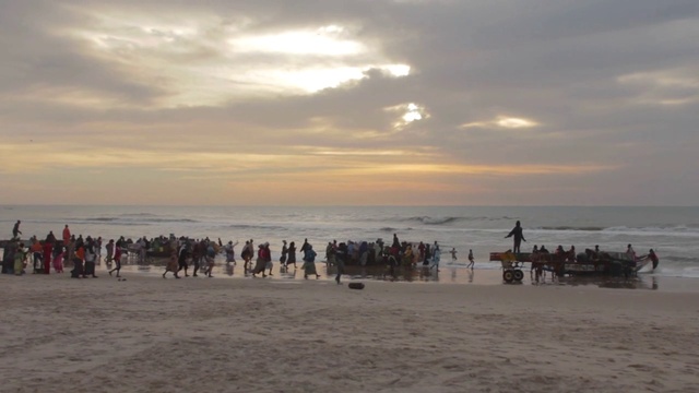 Video Reference: Beach, People on beach, Sky, Sea, Ocean, Horizon, Shore, Sand, Coast, Evening