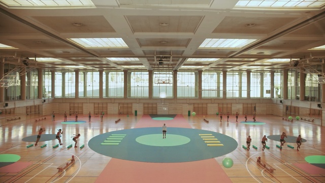 Video Reference: leisure centre, sport venue, structure, function hall, leisure, ceiling, indoor games and sports, daylighting, interior design, sports, Person